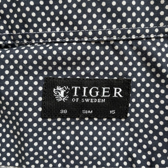 Mens Tiger of Sweden blue & white polka dot shirt - Picture 7 of 10